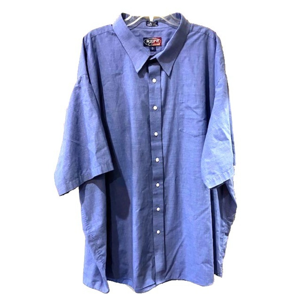 Men's Repp Classic Shirt Size 22 Big Short Sleeve Blue Tweed Look‎